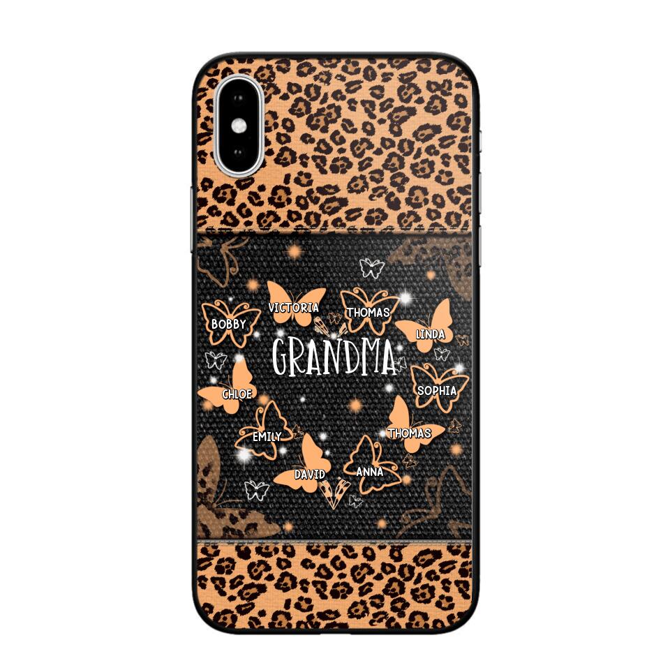 Personalized Grandma Kid Name Butterfly Leopard Phonecase QTDT1407