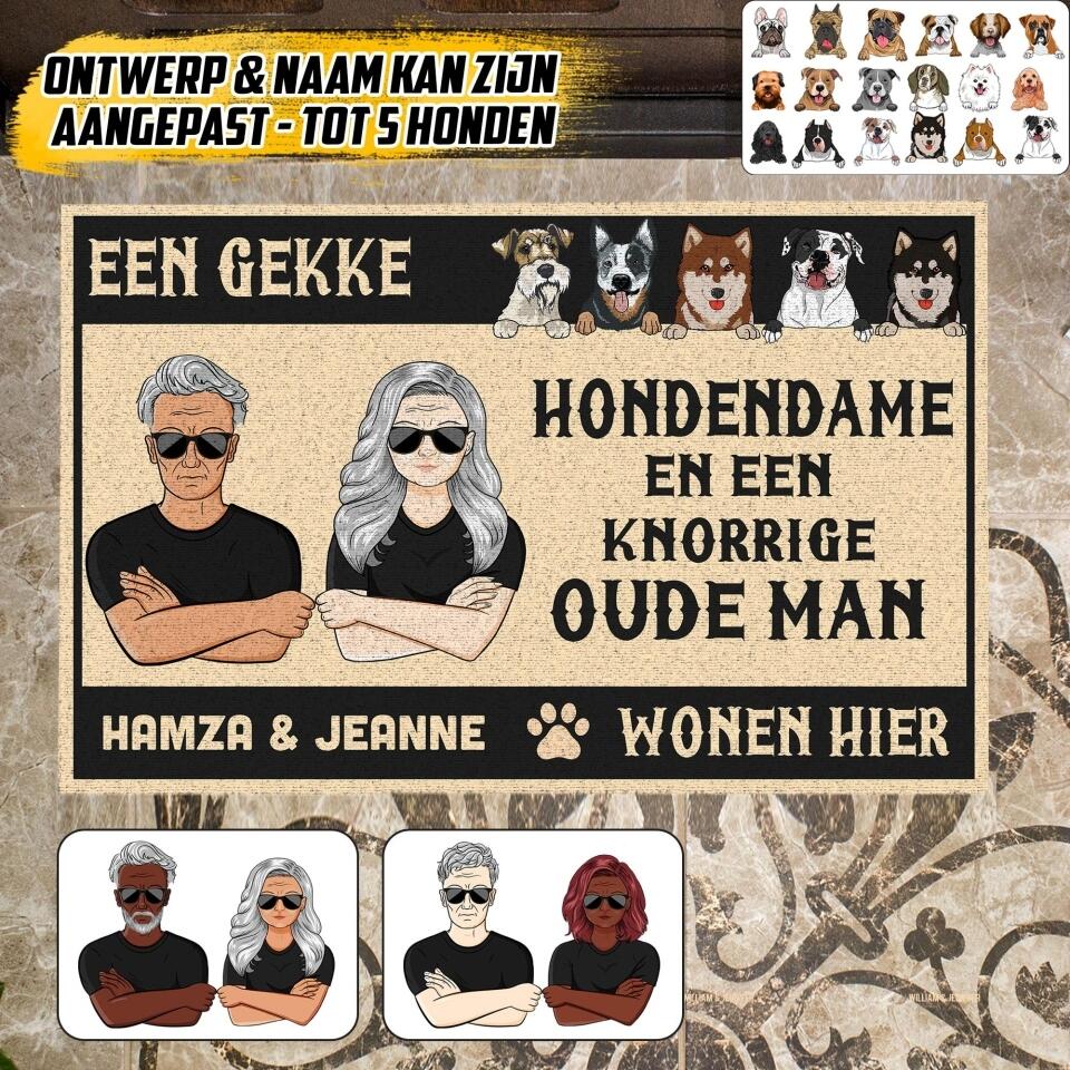 Personalized A Crazy Dog Lady And A Grumpy Old Netherland Man Live Here Doormat 22JUY-HQ15