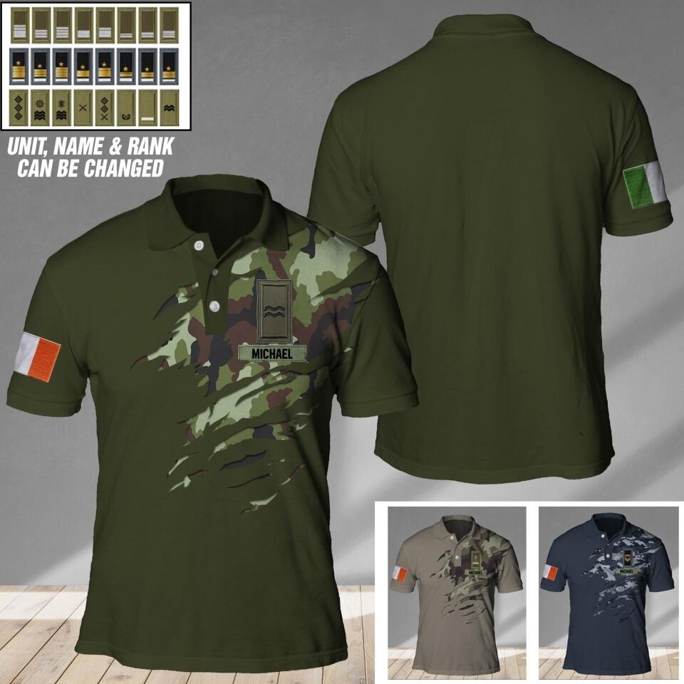 Personalized Ireland Veteran/ Solider Camo Polo Shirts 3D Printed QTHC2007