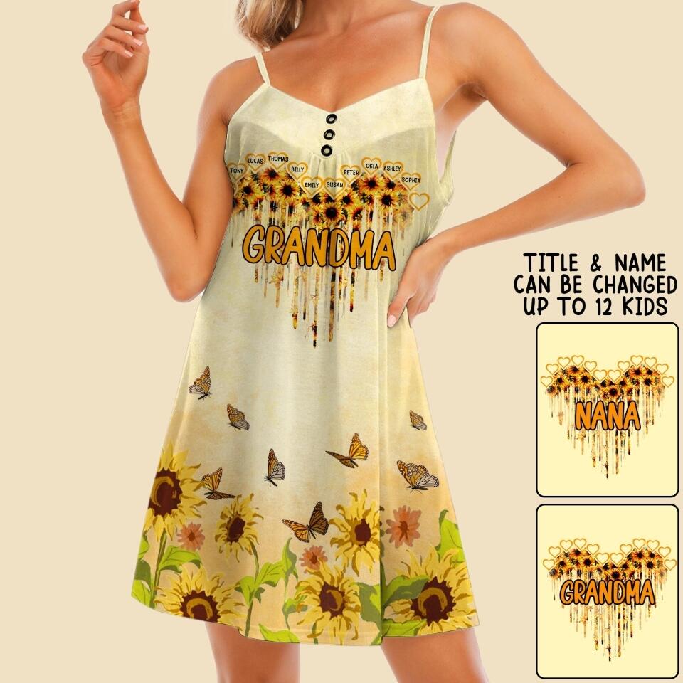 Personalized Grandma Sunflower Kid Name Summer Dress Ladies Womens Clothing QTDT2107