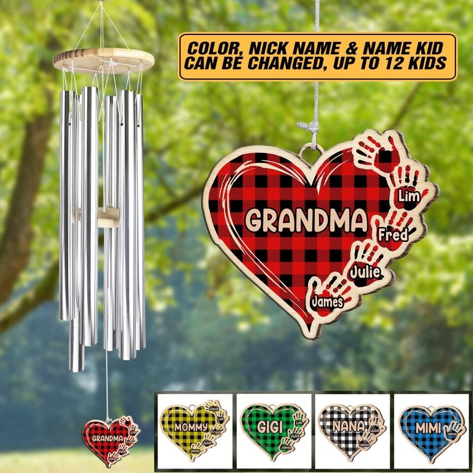 Personalized Grandma Kid Heart Wind Chime Printed 22JUY-HC21