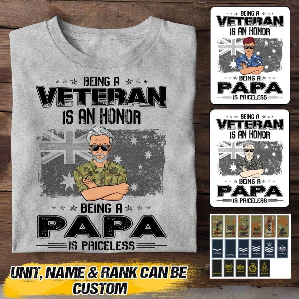 Personalized Being An Australian Veteran Is An Honor Being A Papa Is Priceless Tshirt Printed QTVQ2207