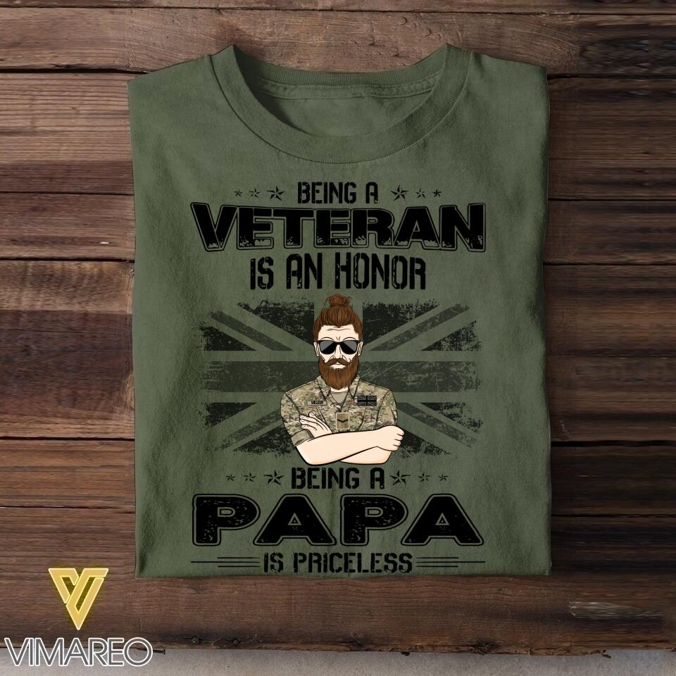 Personalized Being A British Veteran Is An Honor Being A Papa Is Priceless Tshirt Printed QTVQ2207