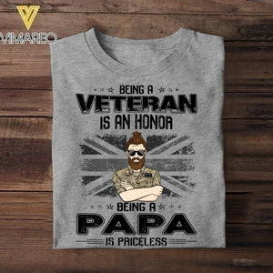 Personalized Being A British Veteran Is An Honor Being A Papa Is Priceless Tshirt Printed QTVQ2207