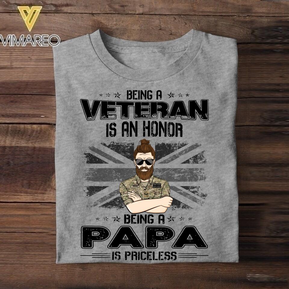 Personalized Being A British Veteran Is An Honor Being A Papa Is Priceless Tshirt Printed QTVQ2207