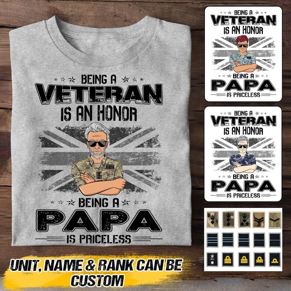 Personalized Being A British Veteran Is An Honor Being A Papa Is Priceless Tshirt Printed QTVQ2207