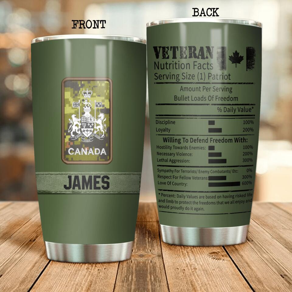 Personalized Canadian Veterans Nutrition Facts Tumbler Printed QTDT2906