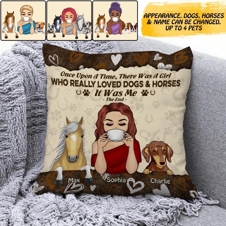 Personalized Once Upon The Time, There Was A Girl Who Really Loved Dogs & Horse, It Was Me Pillow Printed NQDT2707