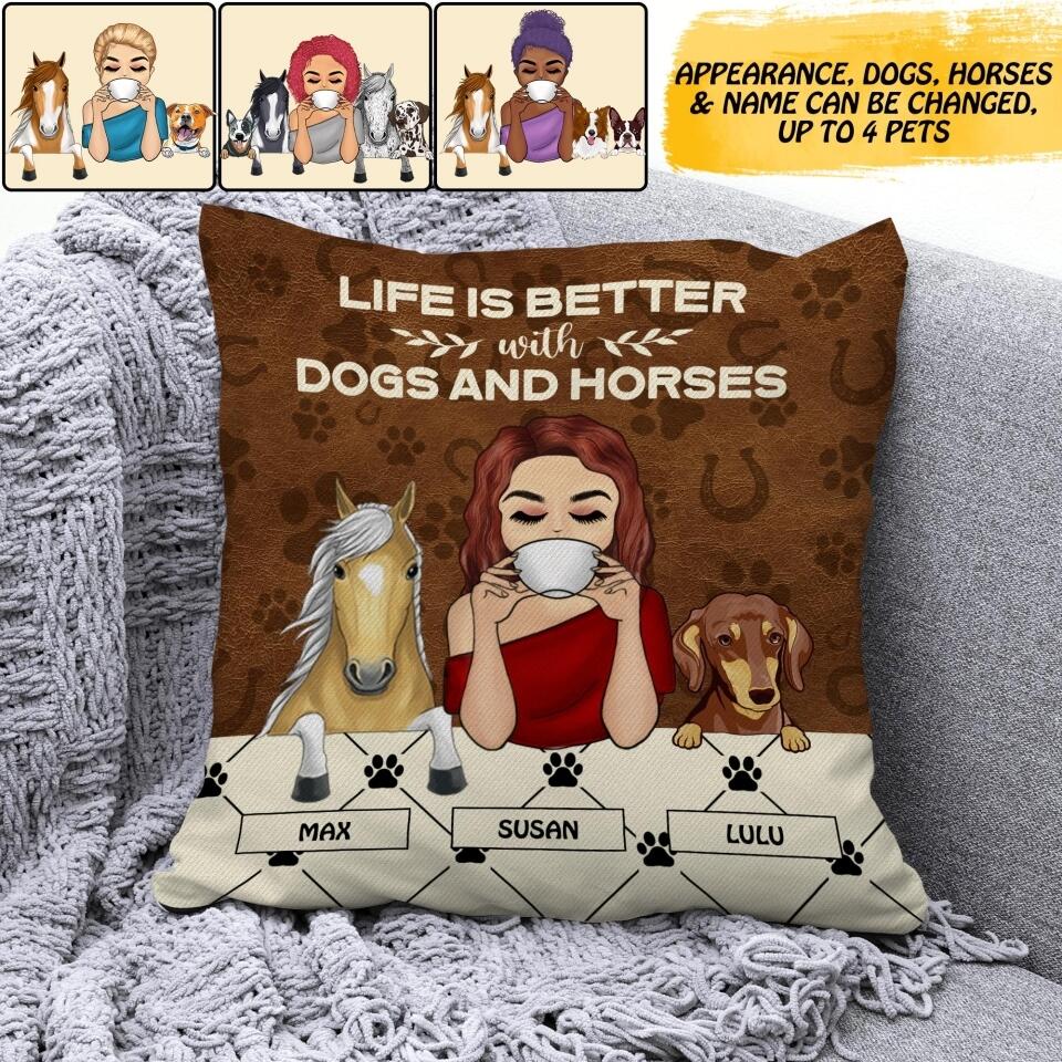 Personalized Life Is Better With Dogs And Horses Pillow Printed NQDT0408