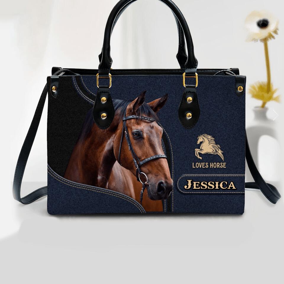 Personalized Loves Horse Leather Bag Printed 22AUG-DT05