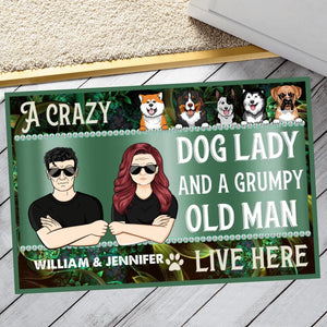 Personalized A Crazy Dog Lady And A Grumpy Old Man Live Here Sparkling Doormat 22AUG-HY24