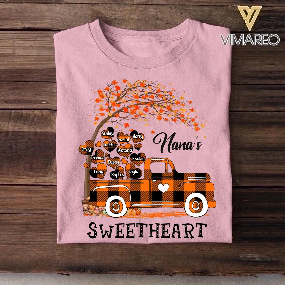 Personalized Nana's Sweatheart Fall Kid Name Tshirt Printed QTDT2908