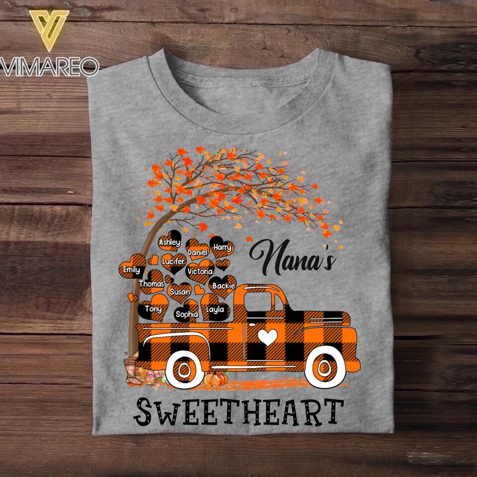 Personalized Nana's Sweatheart Fall Kid Name Tshirt Printed QTDT2908