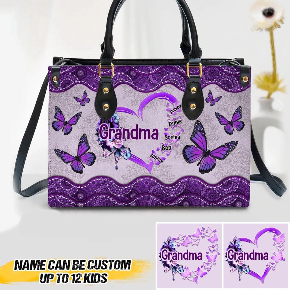 Personalized Grandma Butterfly Custom Leather Bag Printed NQVQ3008