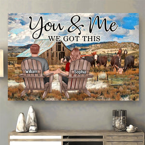 Personalized Back View Couple Sitting Farm Landscape And Cow You & Me We Got This Canvas Printed 22AUG-HQ31