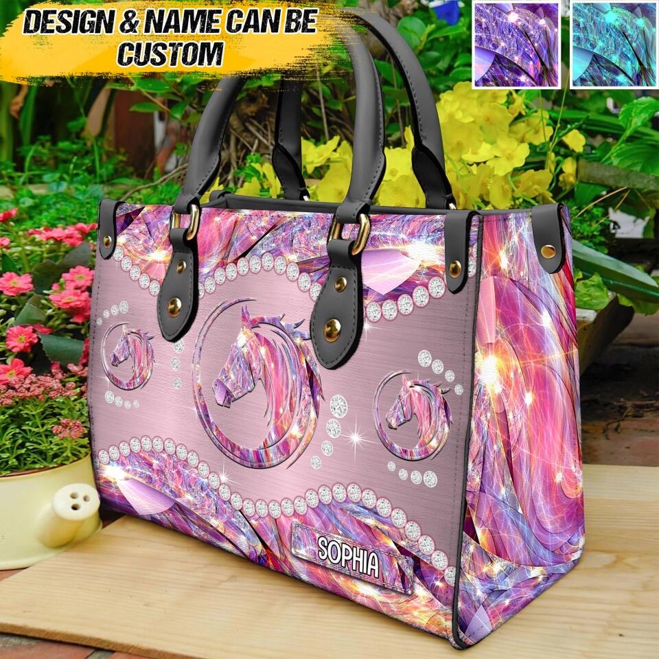 Personalized Horse Custom Sparkling Leather Bag Printed NQVQ0609