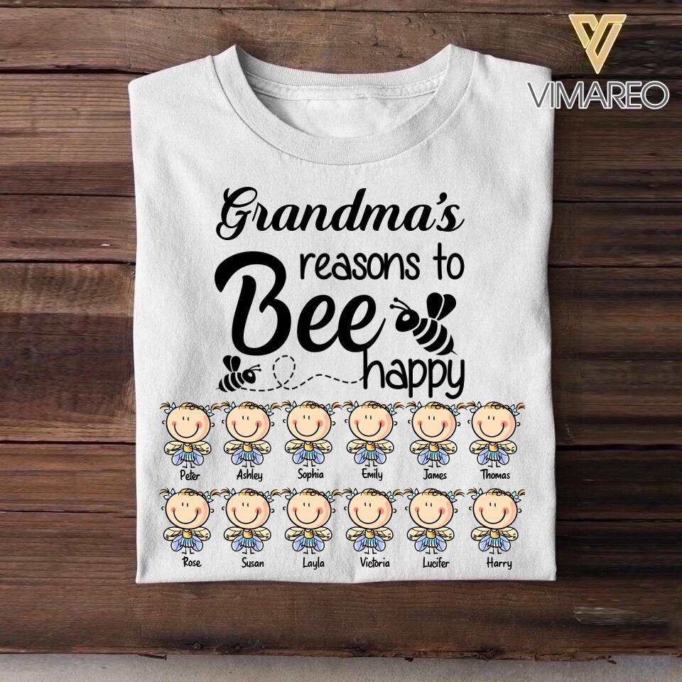 Personalized Grandma's Reason To Be Happy Bee Kid Name Tshirt Printed QTMA0709