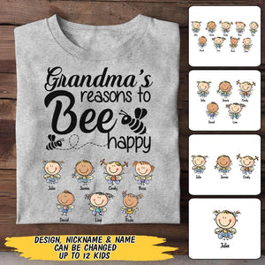 Personalized Grandma's Reason To Be Happy Bee Kid Name Tshirt Printed QTMA0709