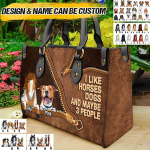 Personalized I Like Horses, Dogs And Maybe 3 People Leather Bag Printed NQVQ0709