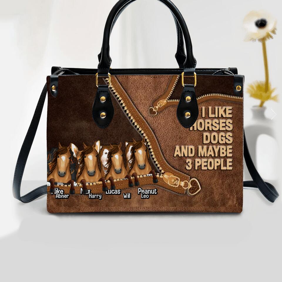 Personalized I Like Horses, Dogs And Maybe 3 People Leather Bag Printed NQVQ0709