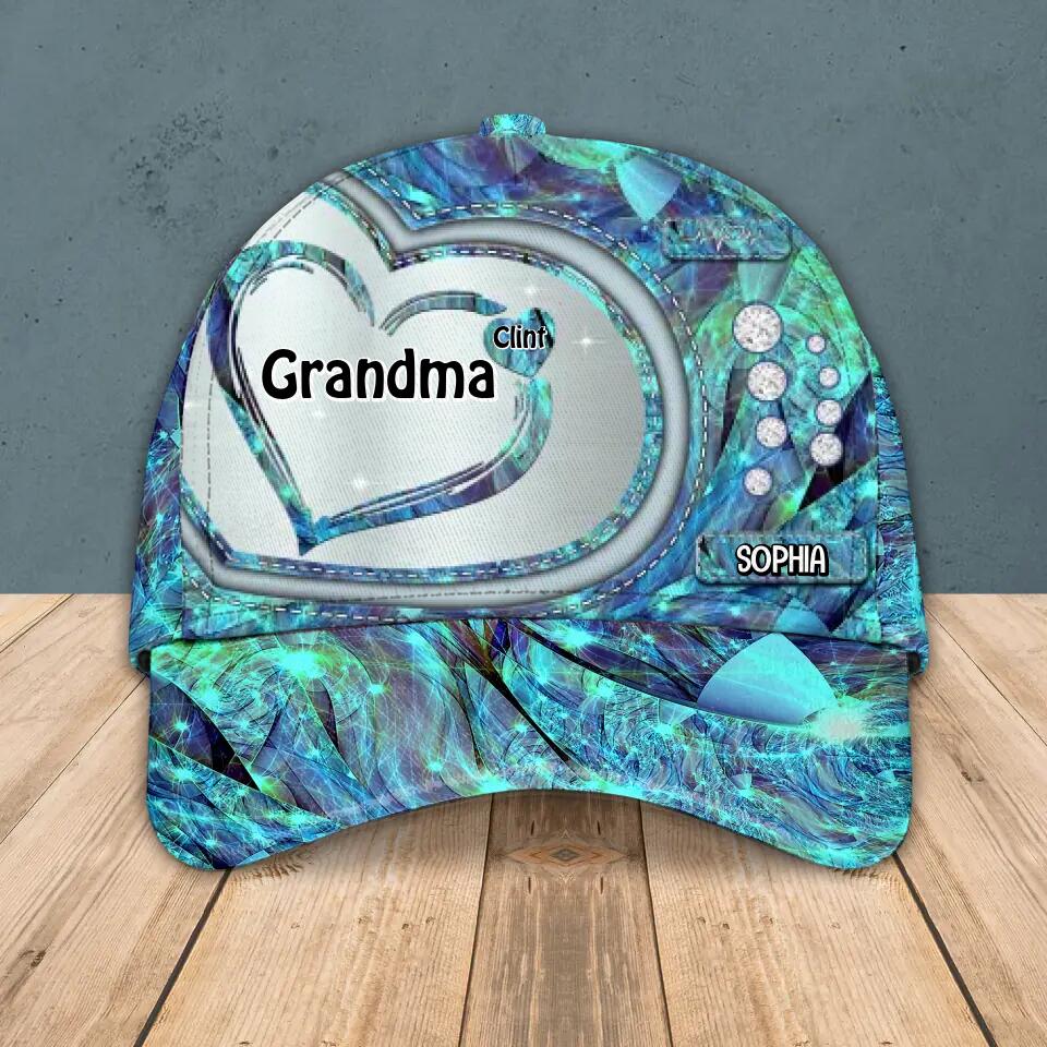 Personalized Grandma Kid Heart Colorful Sparkling 3D Cap Printed 22SEP-HQ08