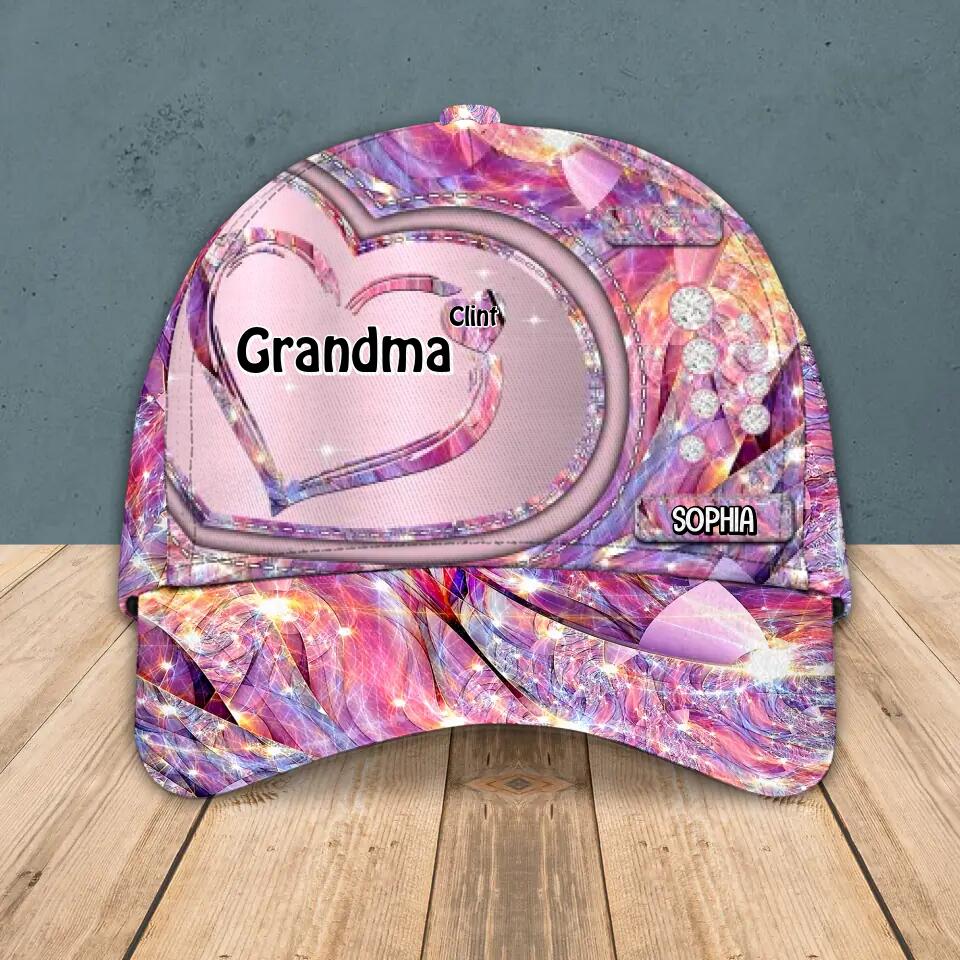 Personalized Grandma Kid Heart Colorful Sparkling 3D Cap Printed 22SEP-HQ08