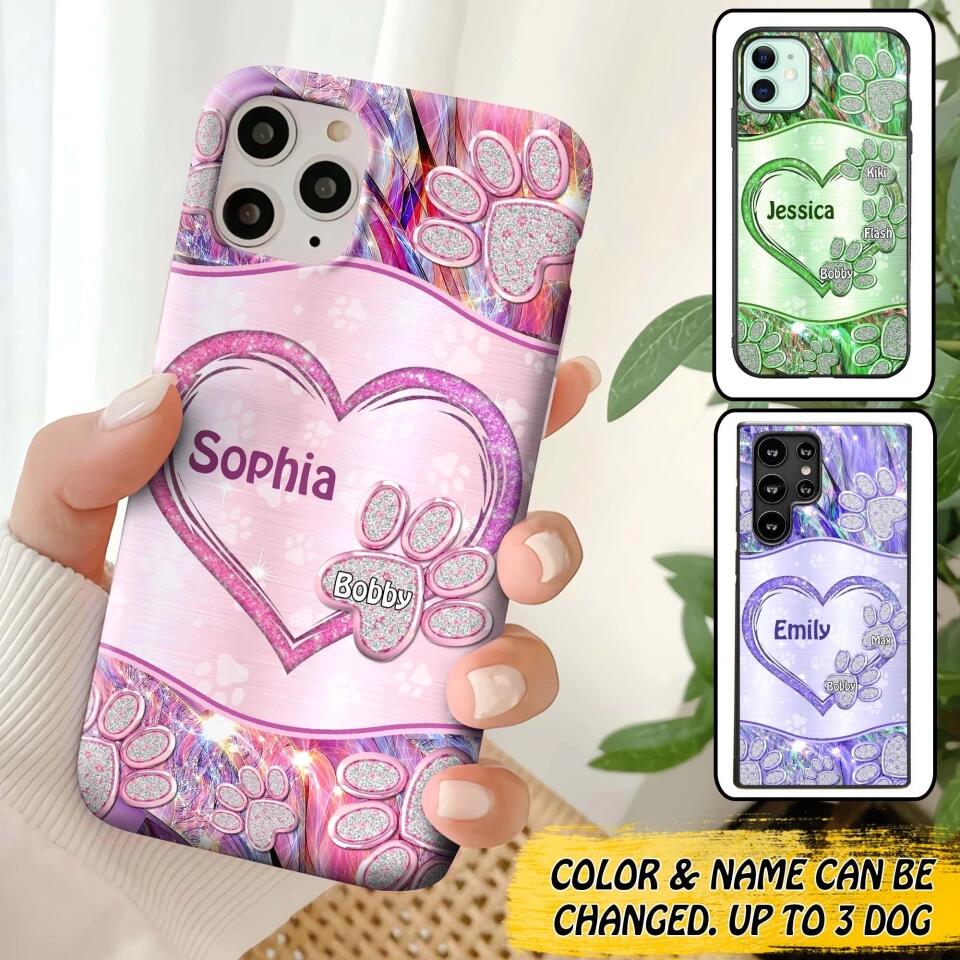 Personalized Sparkling Heart Dogs Paw Phone Case Printed NQVQ0809