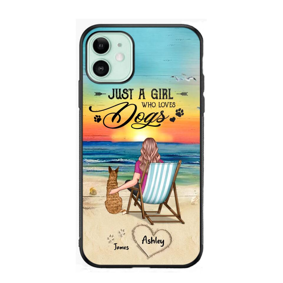 Personalized Back View A Girl Sitting Beach Landscape Who Loves Dogs Phone Case Printed 22SEP-DT09