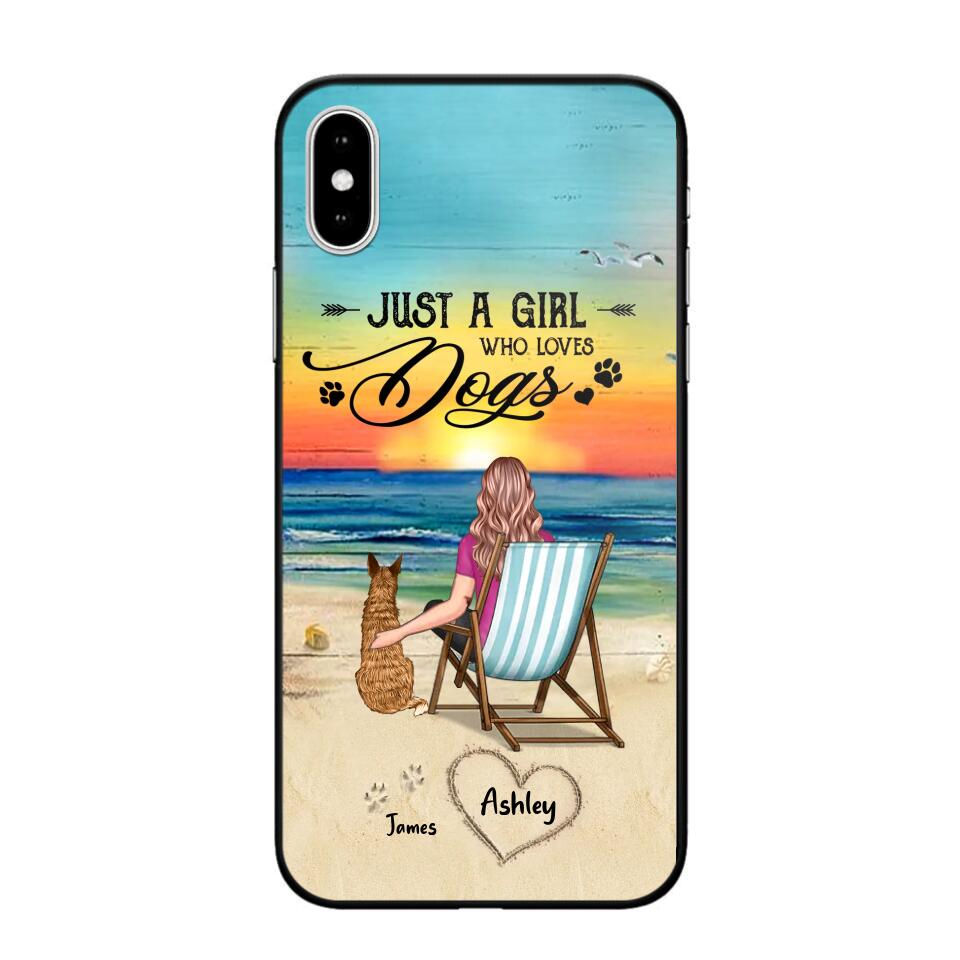 Personalized Back View A Girl Sitting Beach Landscape Who Loves Dogs Phone Case Printed 22SEP-DT09