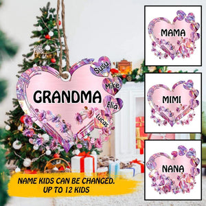 Personalized Grandma Kid Heart Wood Ornament Printed 22SEP-HY12