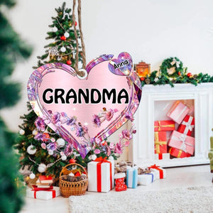 Personalized Grandma Kid Heart Wood Ornament Printed 22SEP-HY12