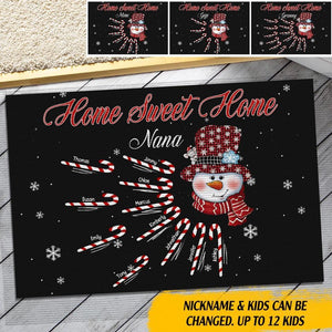 Personalized Home Sweet Home Grandma Mom Snow Candy Christmas Holiday Kid Name Doormat QTDT1209