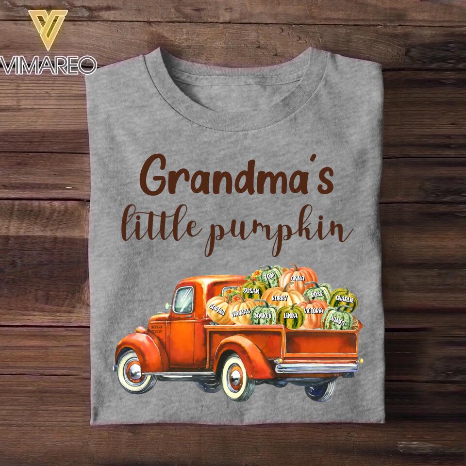 Personalized Grandma's Little Pumpkin Kid Name Tshirt Printed QTVQ1609