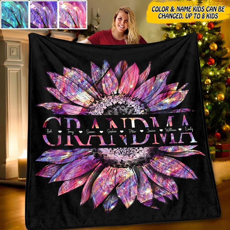 Personalized Grandma Kid Name Sunflower Quilt Blanket Printed QTDT1609