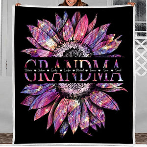 Personalized Grandma Kid Name Sunflower Quilt Blanket Printed QTDT1609