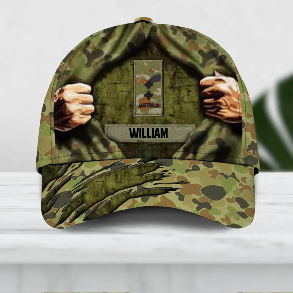 Personalized Australian Veteran/ Solider Camo Rank Peaked Cap 3D Printed QTDT2209