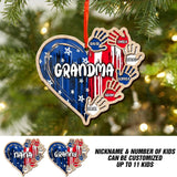 Personalized Grandma Kid Flag Heart Christmas Wood Ornament Printed 22SEP-DT27