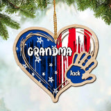 Personalized Grandma Kid Flag Heart Christmas Wood Ornament Printed 22SEP-DT27