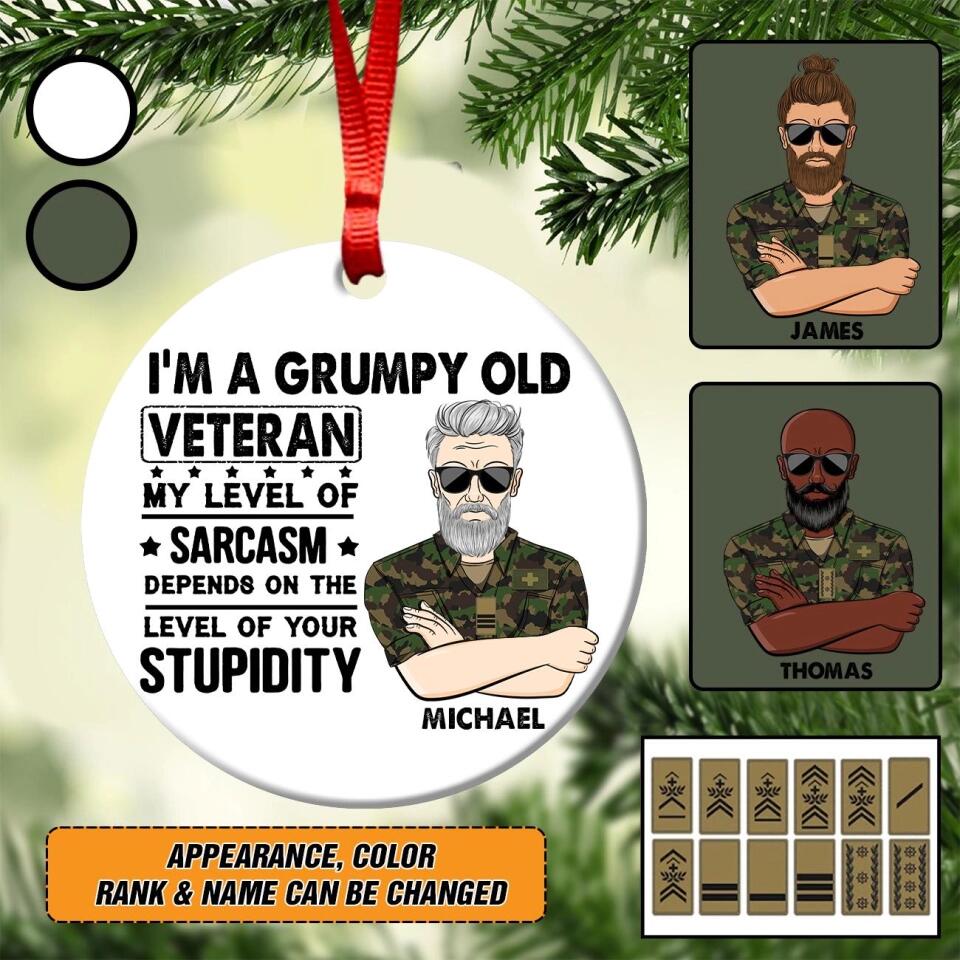 Personalized Grumpy Old Man Swiss Veterans/Soldier Christmas Acrylic/Plastic Ornament Printed 22SEP-HY27