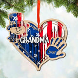 Personalized Grandma Kid Flag Heart Christmas Wood Ornament Printed 22SEP-HY29