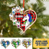 Personalized Grandma Kid Unicorn Heart Christmas Wood Ornament Printed 22SEP-DT29