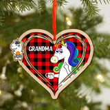 Personalized Grandma Kid Unicorn Heart Christmas Wood Ornament Printed 22SEP-DT29