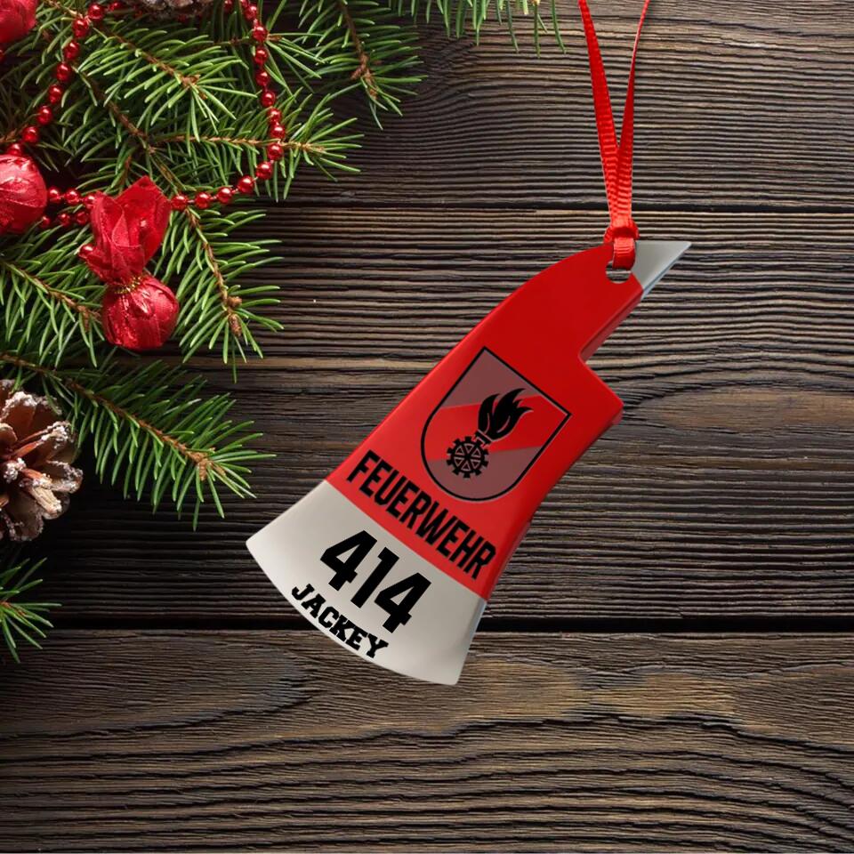 Personalized Austrian  Firefighter With Department Number and Name Christmas Wood Ornament Printed QTDT3009