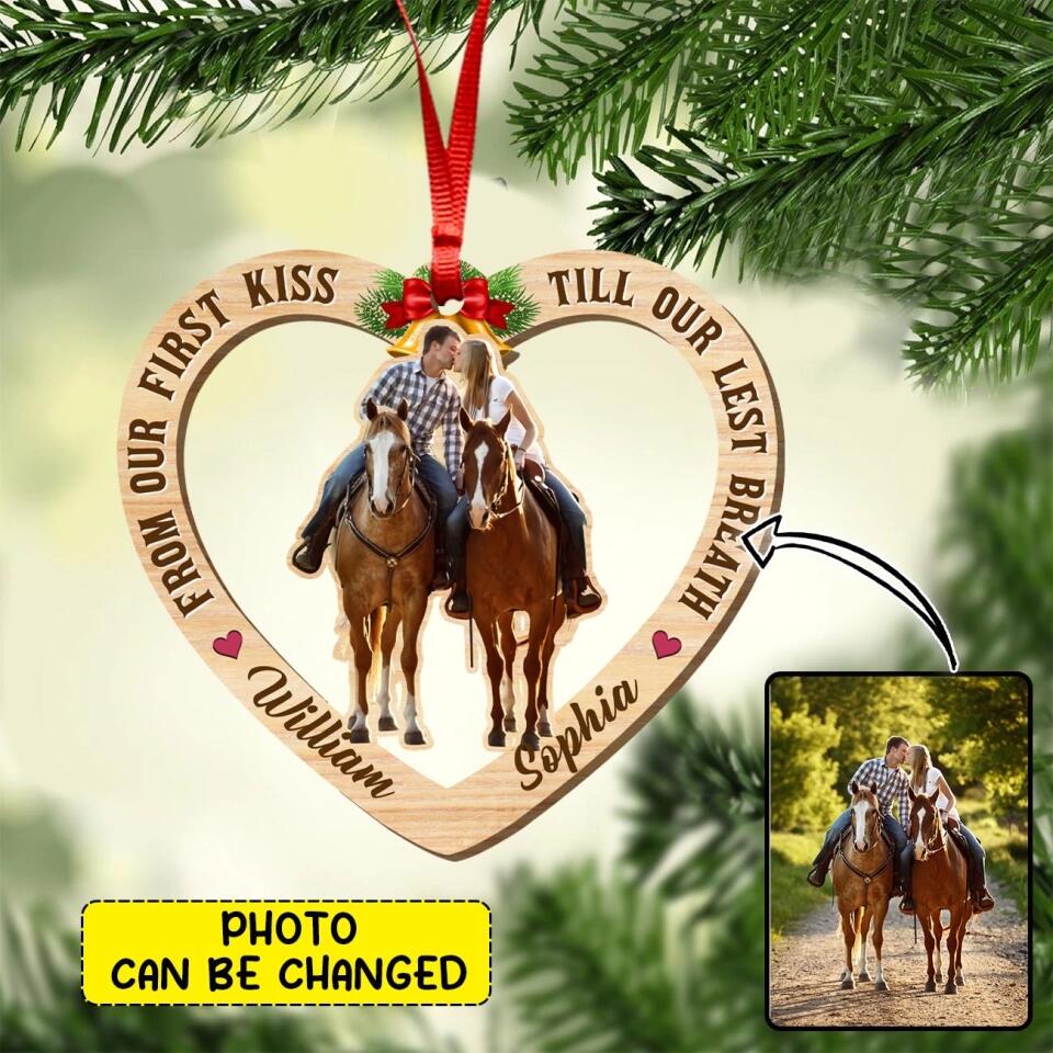 Personalized Image Couple Love Horse Christmas Wood Ornament Printed 22SEP-HY30