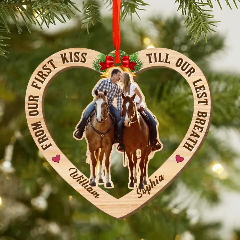 Personalized Image Couple Love Horse Christmas Wood Ornament Printed 22SEP-HY30