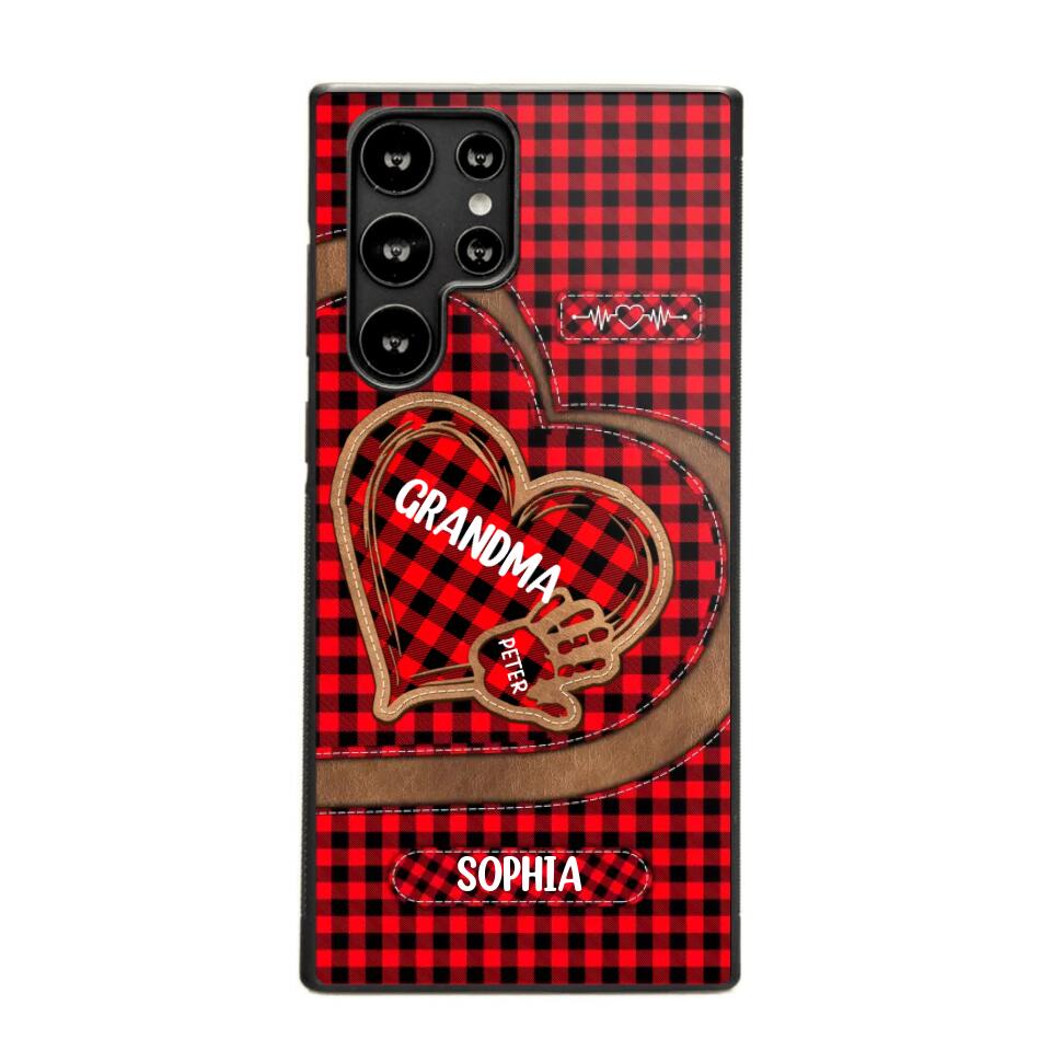 Personalized Grandma Kid Heart Caro Color Phone Case Printed 22OCT-HY04