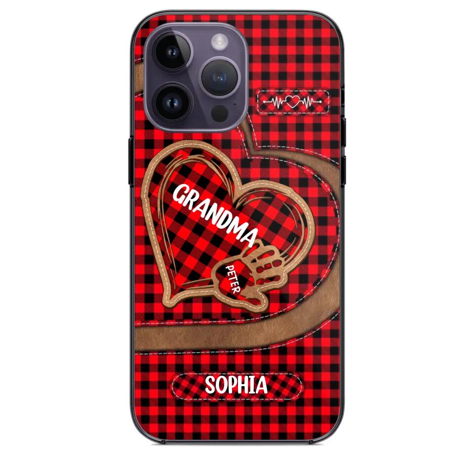 Personalized Grandma Kid Heart Caro Color Phone Case Printed 22OCT-HY04