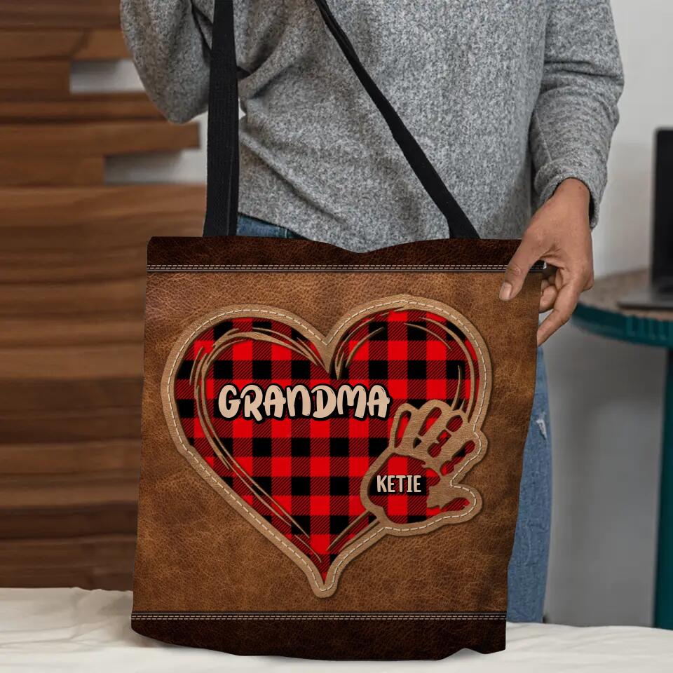 Personalized Grandma Kid Heart Caro Color Tote Bag Printed 22OCT-DT06