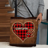 Personalized Grandma Kid Heart Caro Color Tote Bag Printed 22OCT-DT06