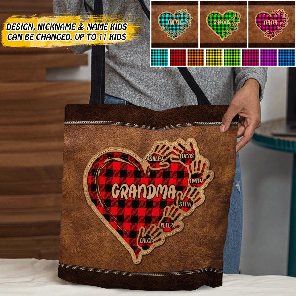 Personalized Grandma Kid Heart Caro Color Tote Bag Printed 22OCT-DT06